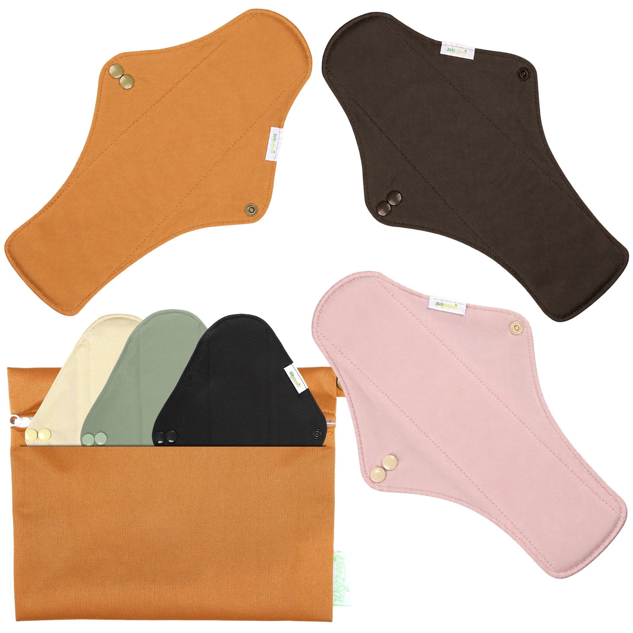 wegreeco Charcoal Reusable Menstrual Pads - Reusable Sanitary Pads | Reusable Panty Liners | Soft Cloth Menstrual - 6 Pack with 1 Cloth Mini Wet Bag (X-Large, Dark Coffee)