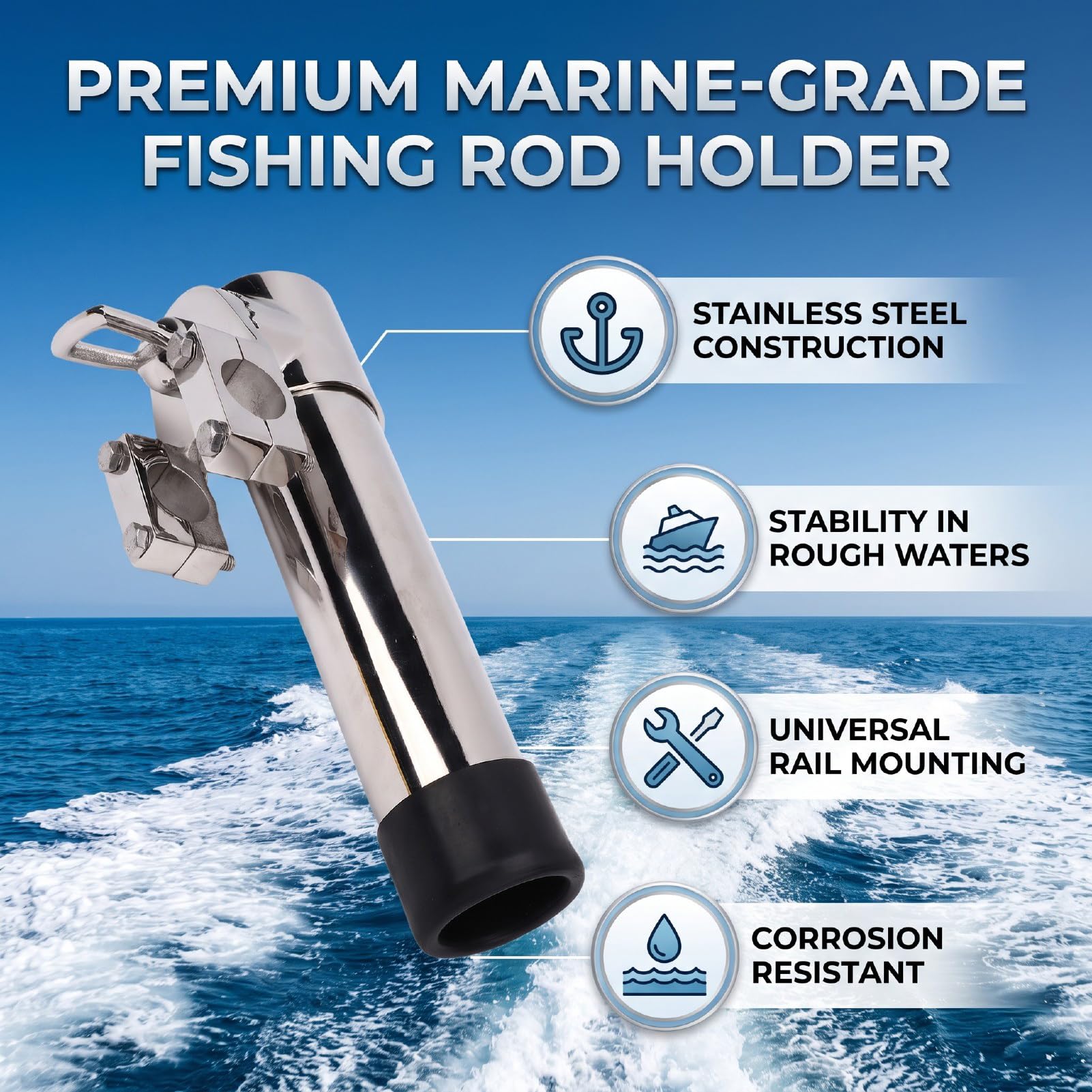 Dilwe Portacanna da Pesca per Barca, Acciaio Inossidabile | Sicurezza con Asta Resistente Alle Onde, Montaggio su Guida Versatile, Portatile Compatto, per Yacht Marini