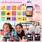 zicor Kids Smart Watch Gift with Dual Camera, Puzzle Games, Pedometer, Music Player, Video Recorder, Parental Control, Alarm Clock, HD Touch Screen, Toy Smart Watch for Boys and Girls Age 4-12 (Pink)
