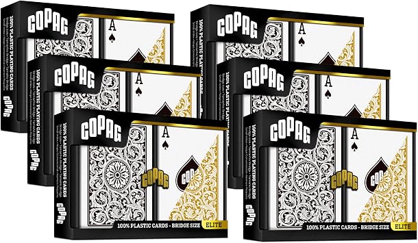 Copag 1546 Design 100% Plastic Playing Cards, Bridge Size Narrow Black/Gold Standard Index, 6 Sets