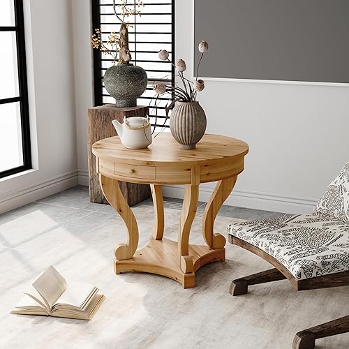 Miniatura 119 de kevinplus Mesa auxiliar redonda de madera para sala de estar, mesa auxiliar retro en relieve para apartamento, dormitorio, oficina (diámetro 20.5 x