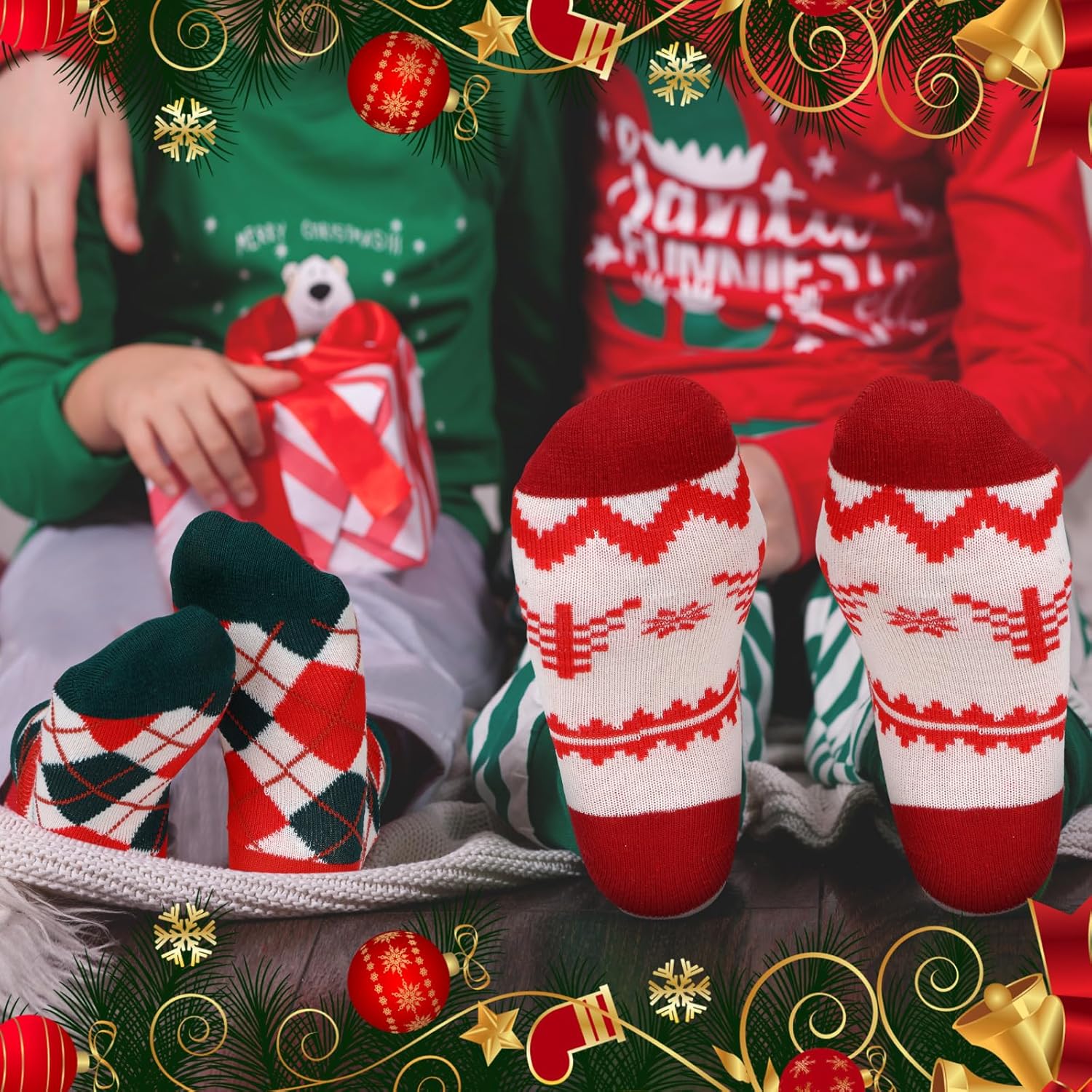 Suhine 20 Pairs Kids Christmas Socks Bulk Colorful Winter Warm Socks Cotton and Polyester Holiday Xmas Gifts for Kids Boys Girls, 4-6 Years - Image 2