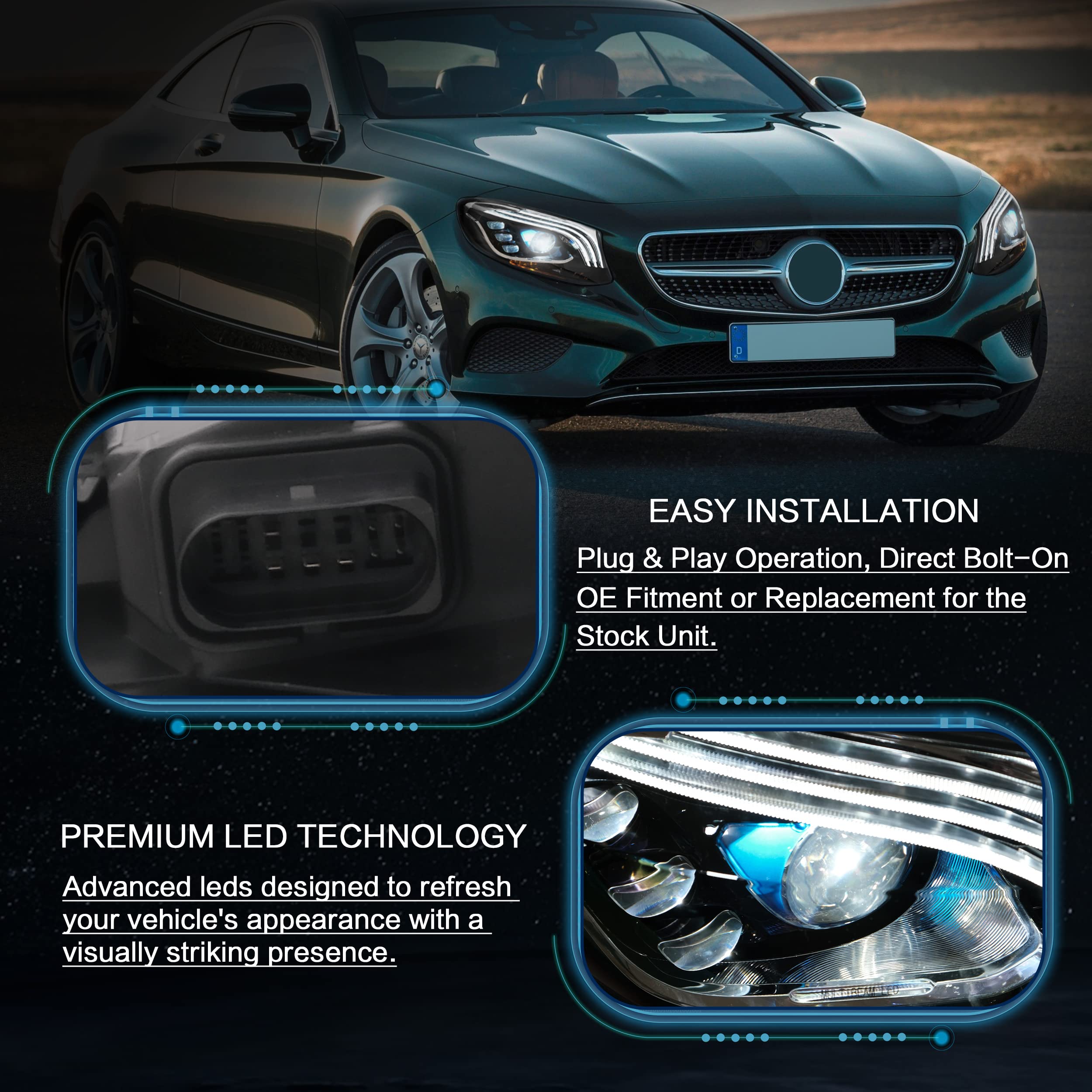 VLAND Fari Anteriori Full LED Per Mercedes Classe S W222 (2014-2017) Con Indicatore Sequenziale - 3