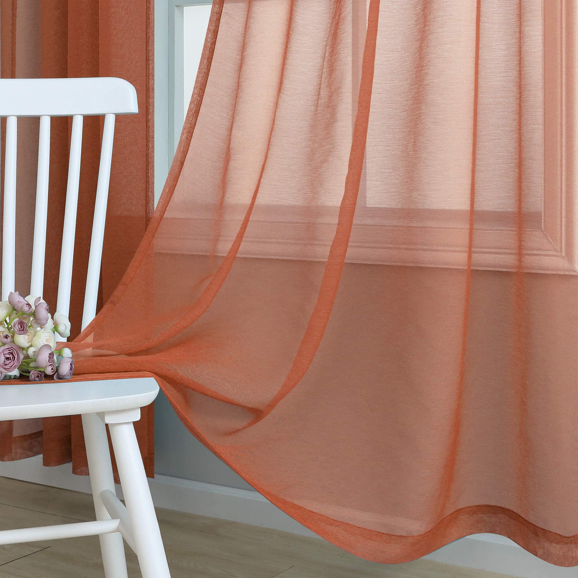 Pitalk Rideaux en Terre Cuite de 213,4 cm de Long pour Salon, Ensemble de 2 Panneaux de Rideaux Transparents avec Passe-Tringle pour Salon, Rouille brûlée, Orange brûlé