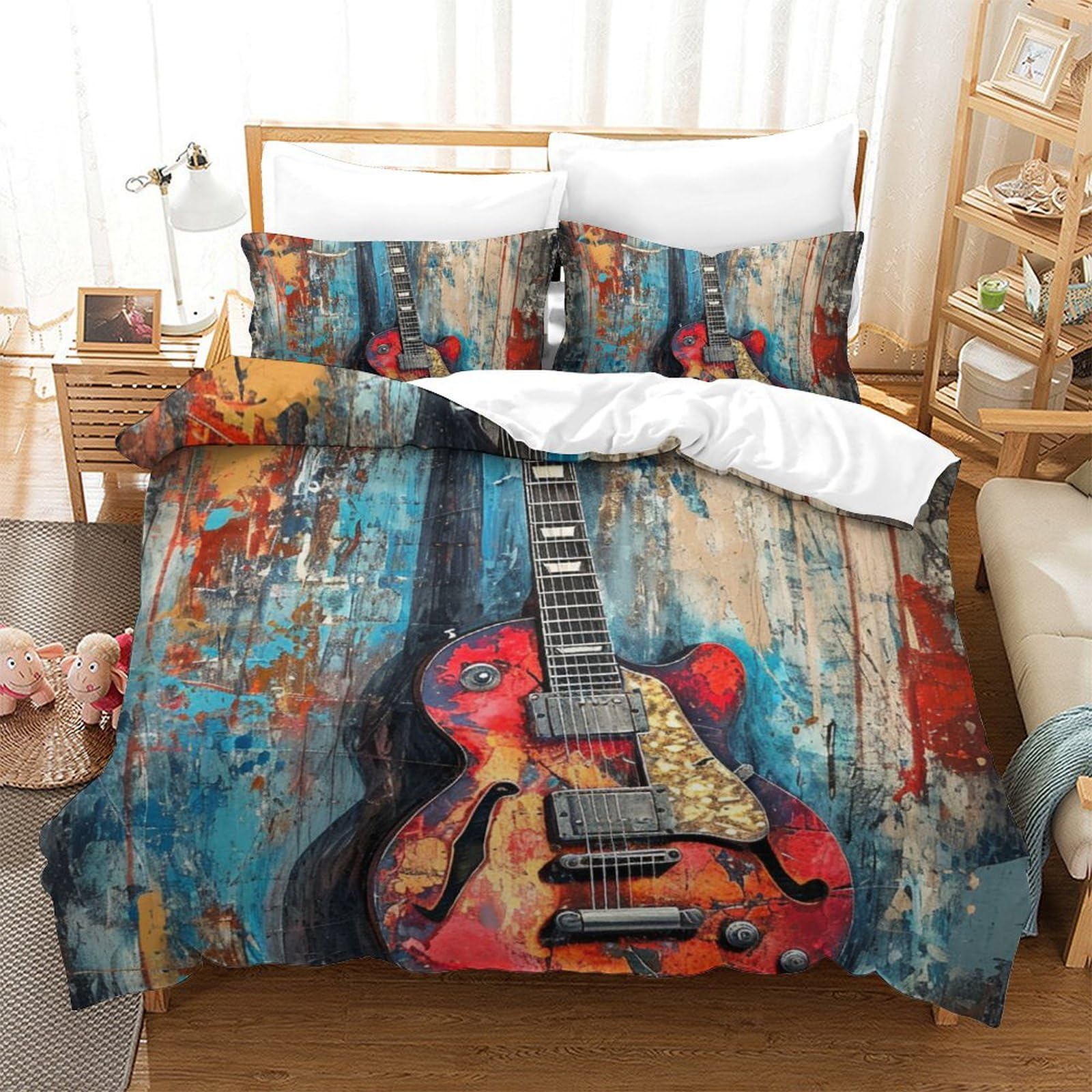 Housse de couette guitare en microfibre douce premium, literie 3 pièces lit double