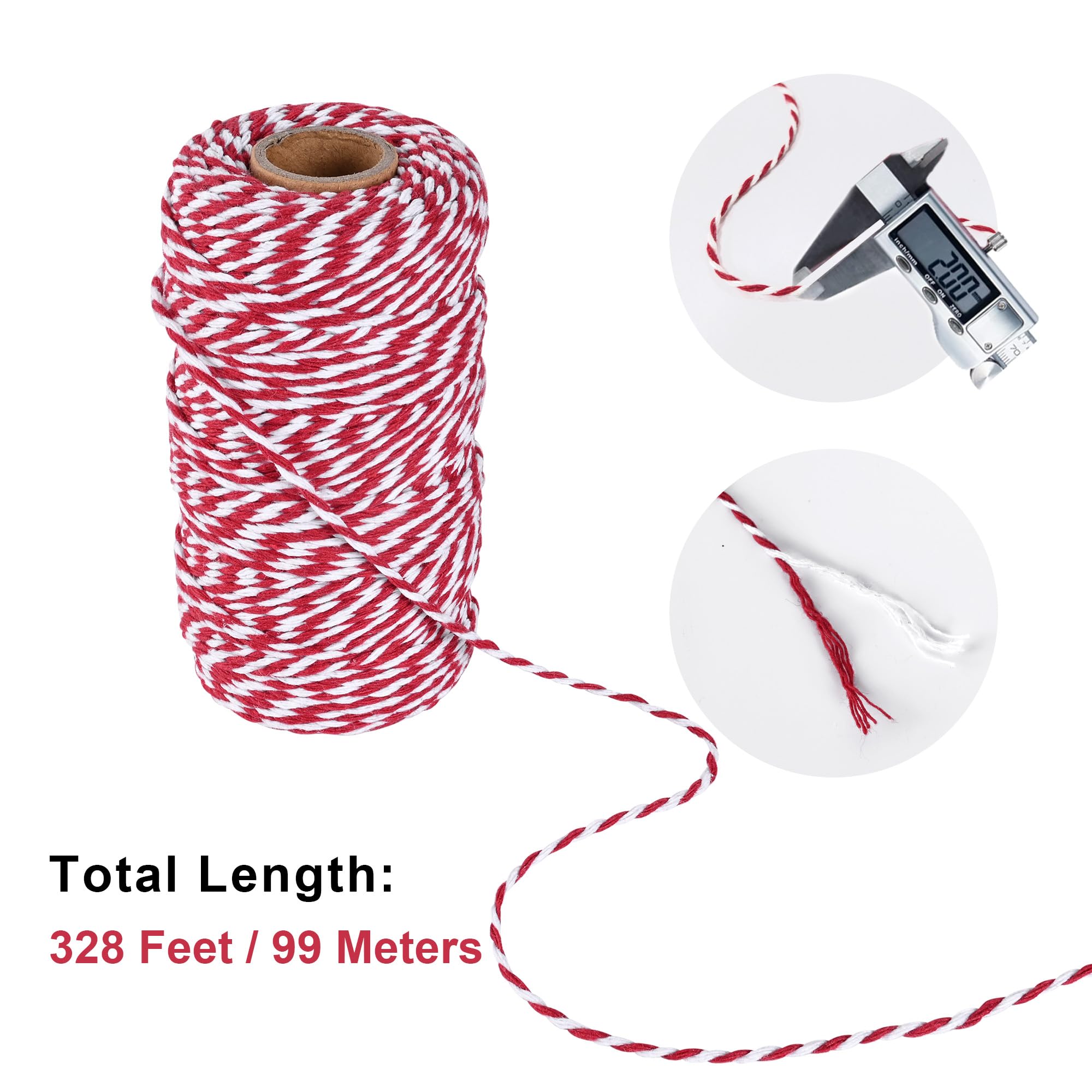 Snapklik.com : Red And White Cotton Twine String 328 Ft 2mm Bakers ...