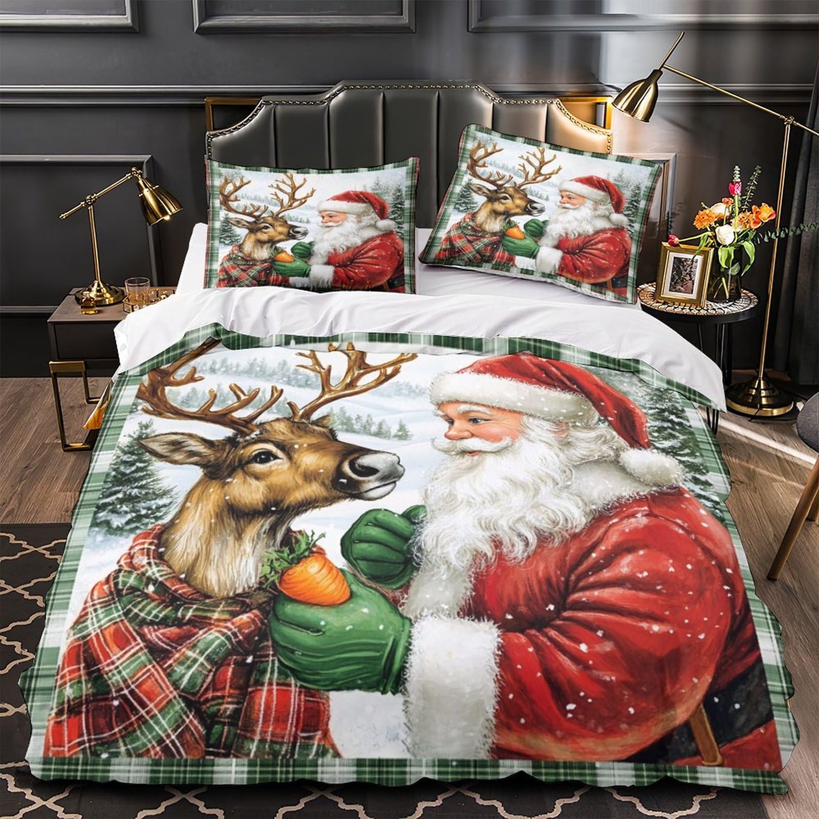 Housse de couette Noël 200x200 microfibre avec 2 taies d'oreiller lit double ado