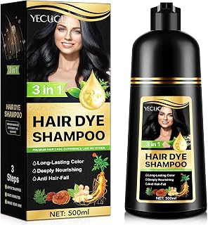 Black Hair Dye Shampoo 3 in 1 for Gray Hair, Semi-Permanent Hair Color Shampoo for Women and Men, 100% Grey Coverage.Lasts 30 Days/500ml/Natural Ingredients