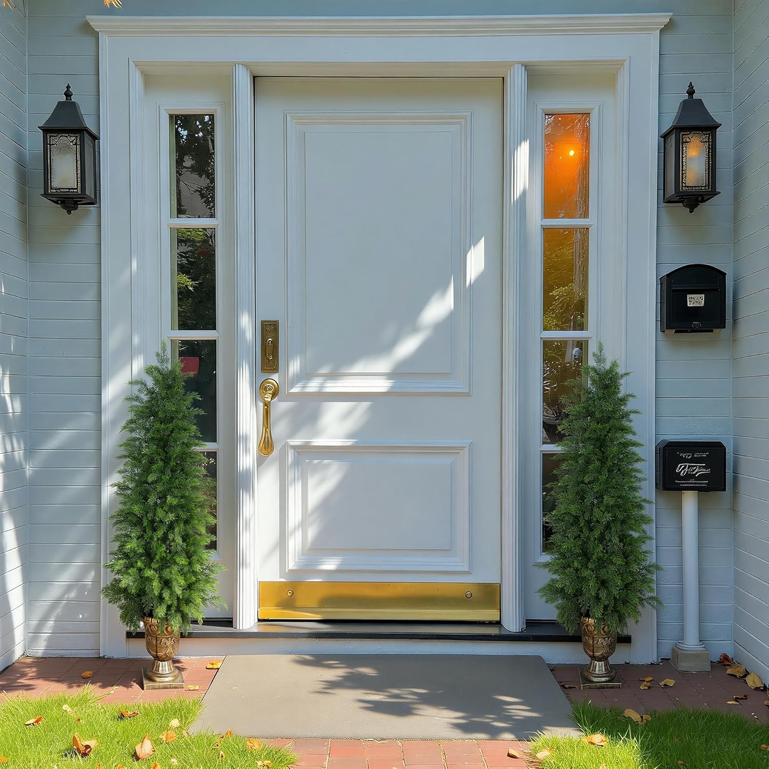 Nafresh 4FT UV Resistant Topiary Trees Artificial with Golden Urn Planter, Artificial Cedar Trees for Outdoor, Faux Cedar Trees for Indoor Outdoor Front Porch Patio Yard Home Decor