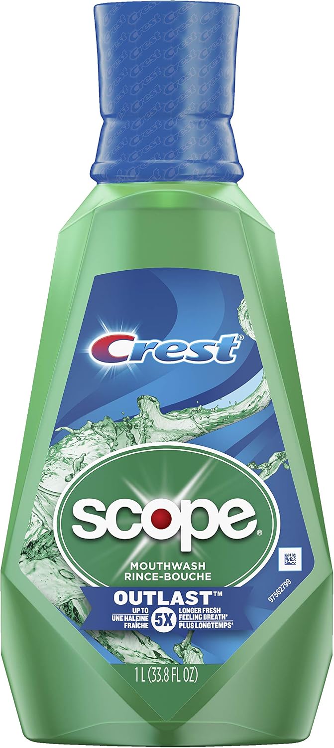 Crest Scope Outlast Long Lasting Mint Mouthwash, 33.8 fl oz, 1 l (Pack of 1)