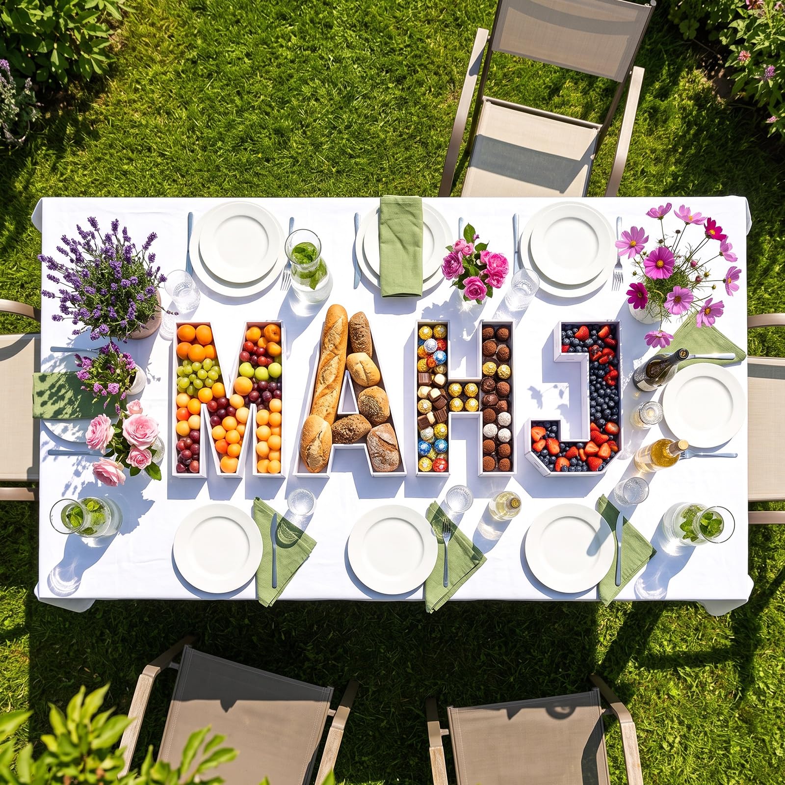 Blushtier 4 letras de embutidos Mahjong rellenables, bandejas de cartón blanco MAHJ de 13.78 pulgadas, buzones rellenables para aperitivos de frutas, galletas, dulces, decoración de mesa de fiesta