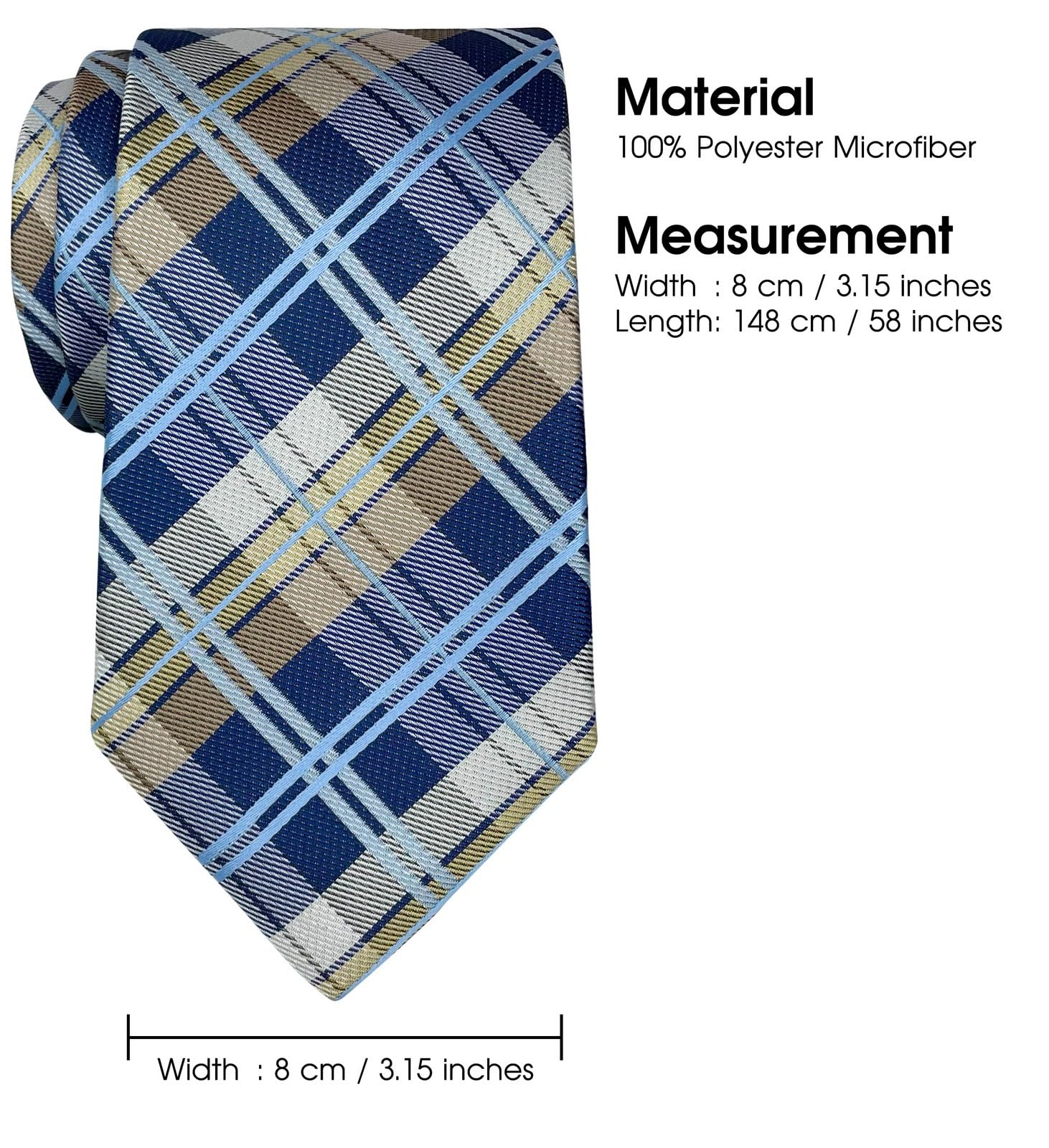Corbata de microfibra tejida a cuadros tartán para hombre, Azul marino y caqui 6