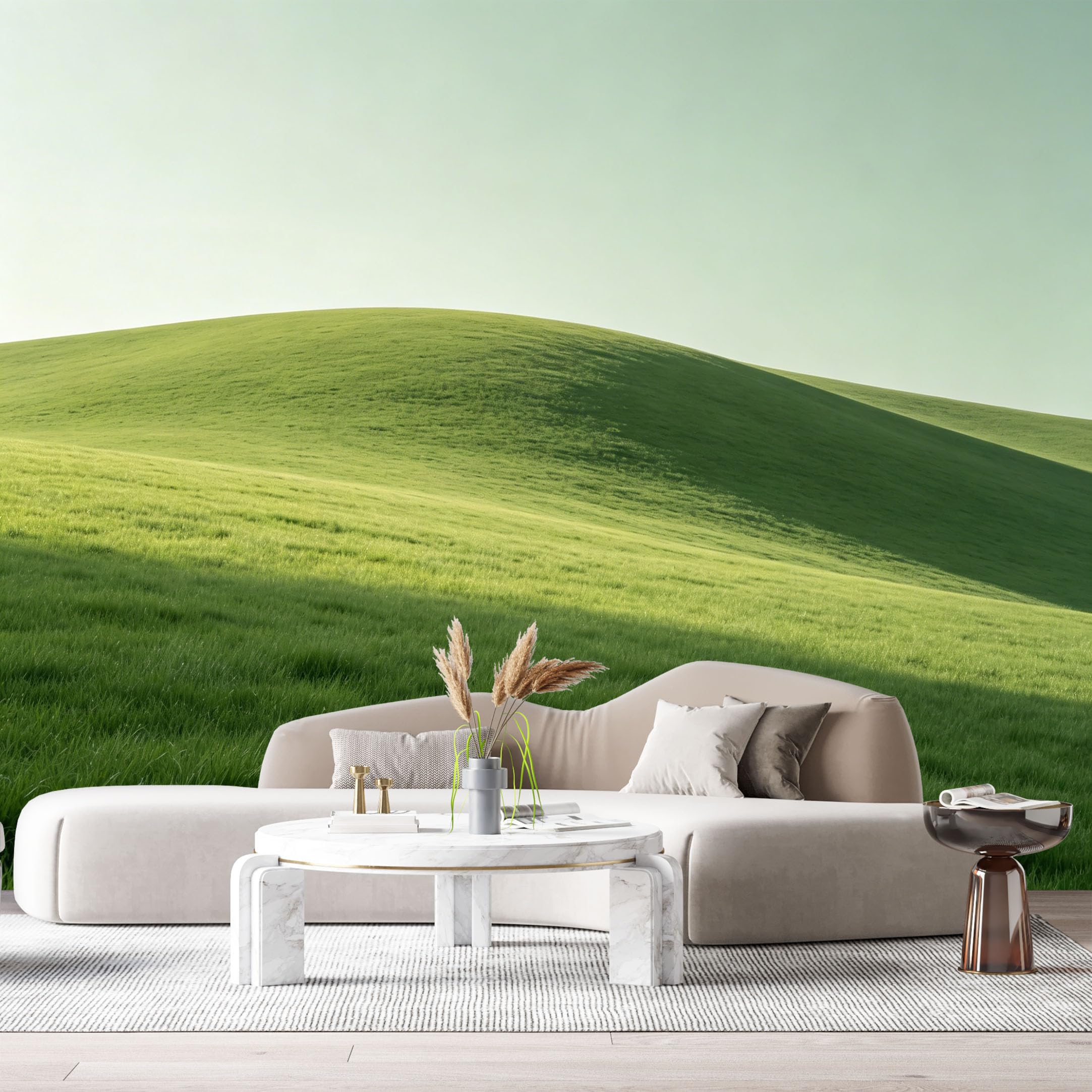 Custom Size Wall Murals Rolling Hills Landscape Minimalist Green Meadow SelfAdhesive Wall Fabric Removable Large Wallpaper for Photo Living Room
