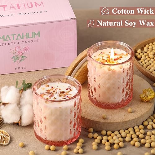 Miniatura 3 de Paquete de 2 velas perfumadas con rosas para decoración del hogar, velas de cera de soja natural de 6.5 onzas, velas de San Valentín para el hogar,