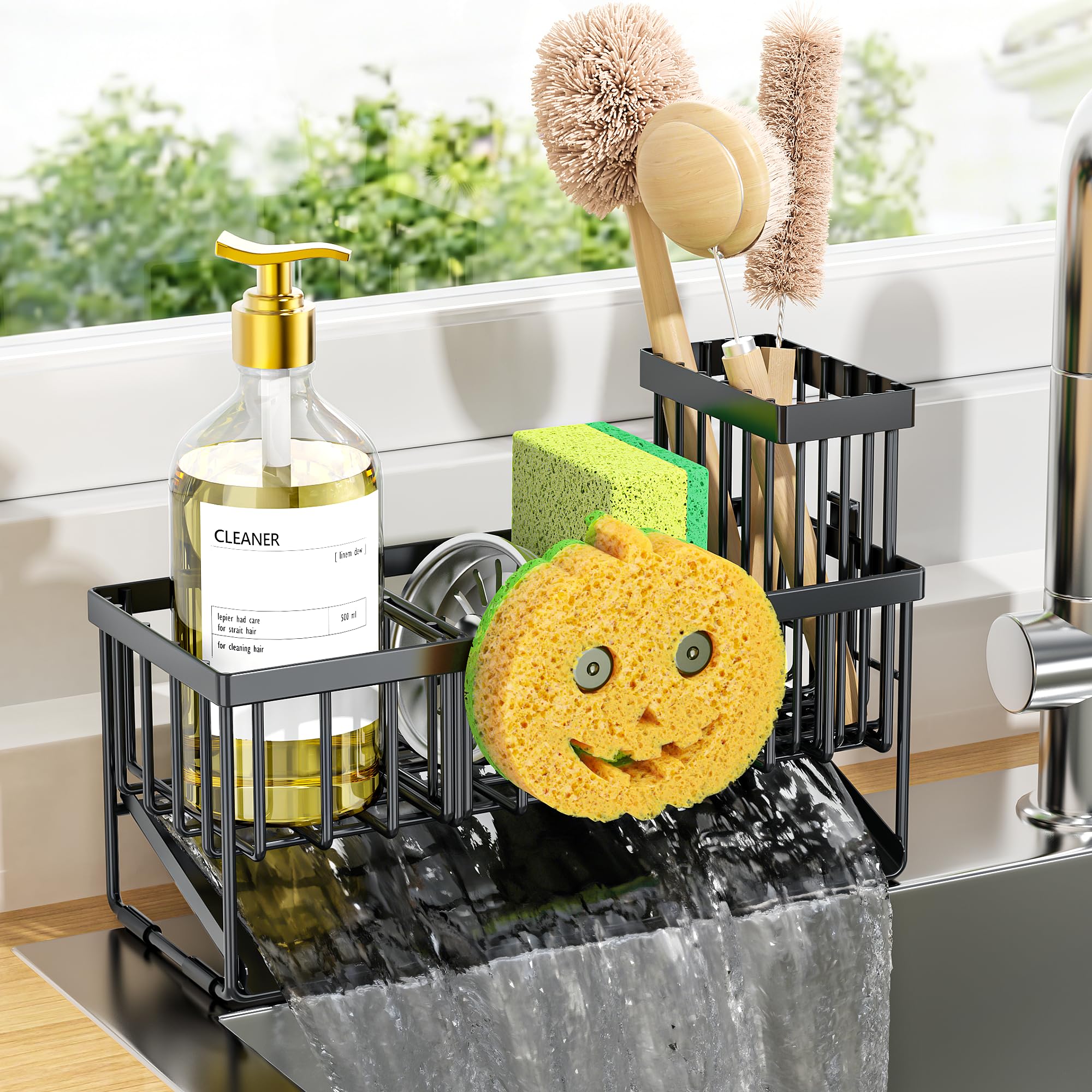 Cisily Kitchen Sink Caddy Organzier with High Brush Holder, Sponge Holder for Sink, 304 R…