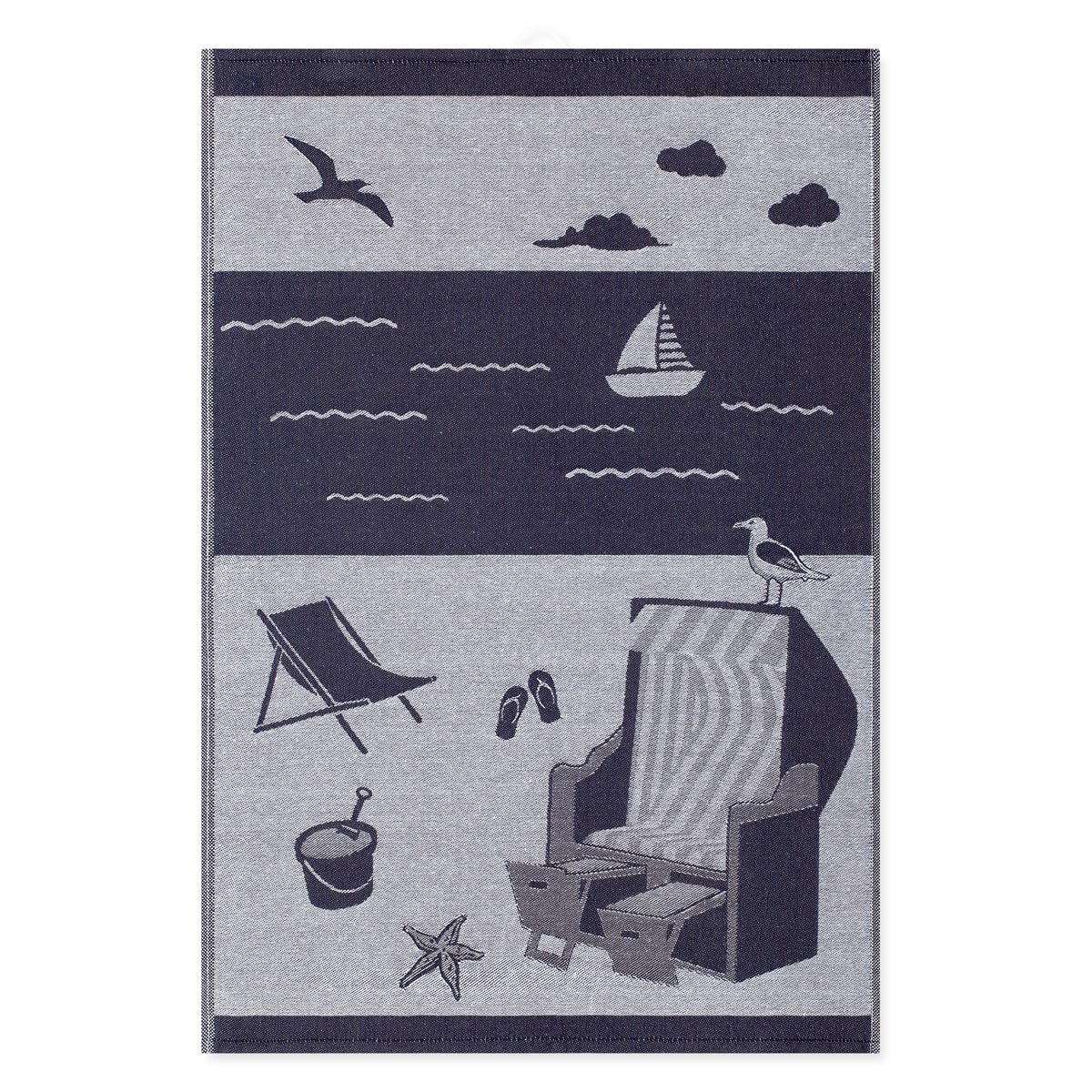 Ross 6er Set Geschirrtücher – Maritimes Design mit Küstenmotiven, 100% Baumwolle, 50x70 cm, Saugstark & Langlebig – Perfekt für Abtrocknen – Waschmaschinen- & Trocknergeeignet (Strandkorb)