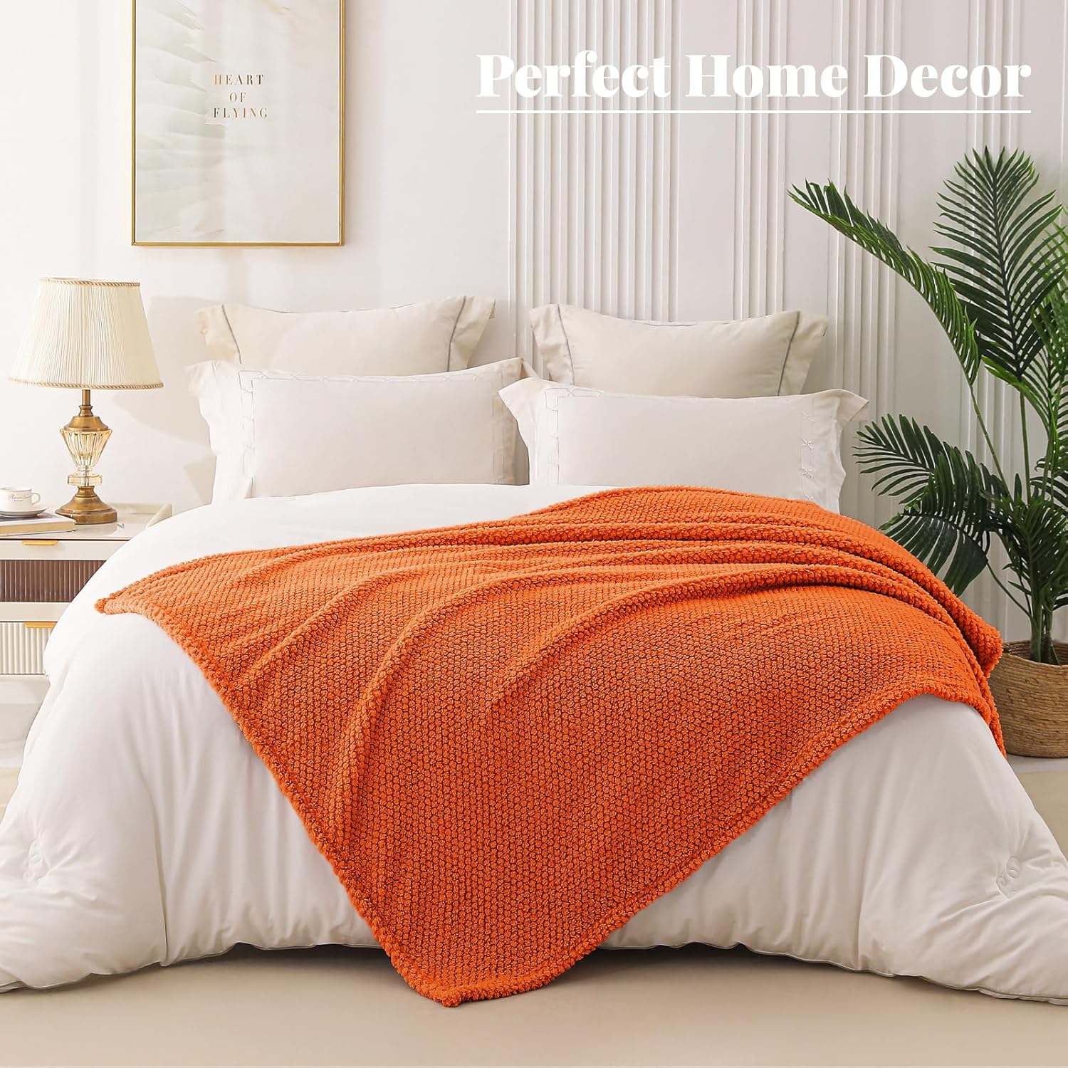 Whale Flotilla Extra Large Fuzzy Fleece Throw Blanket for Couch, 50x70 Inch Fluffy Warm Soft Jacquard Blankets for All Season, Lightweight and Cozy, Burnt Orange - Image 4