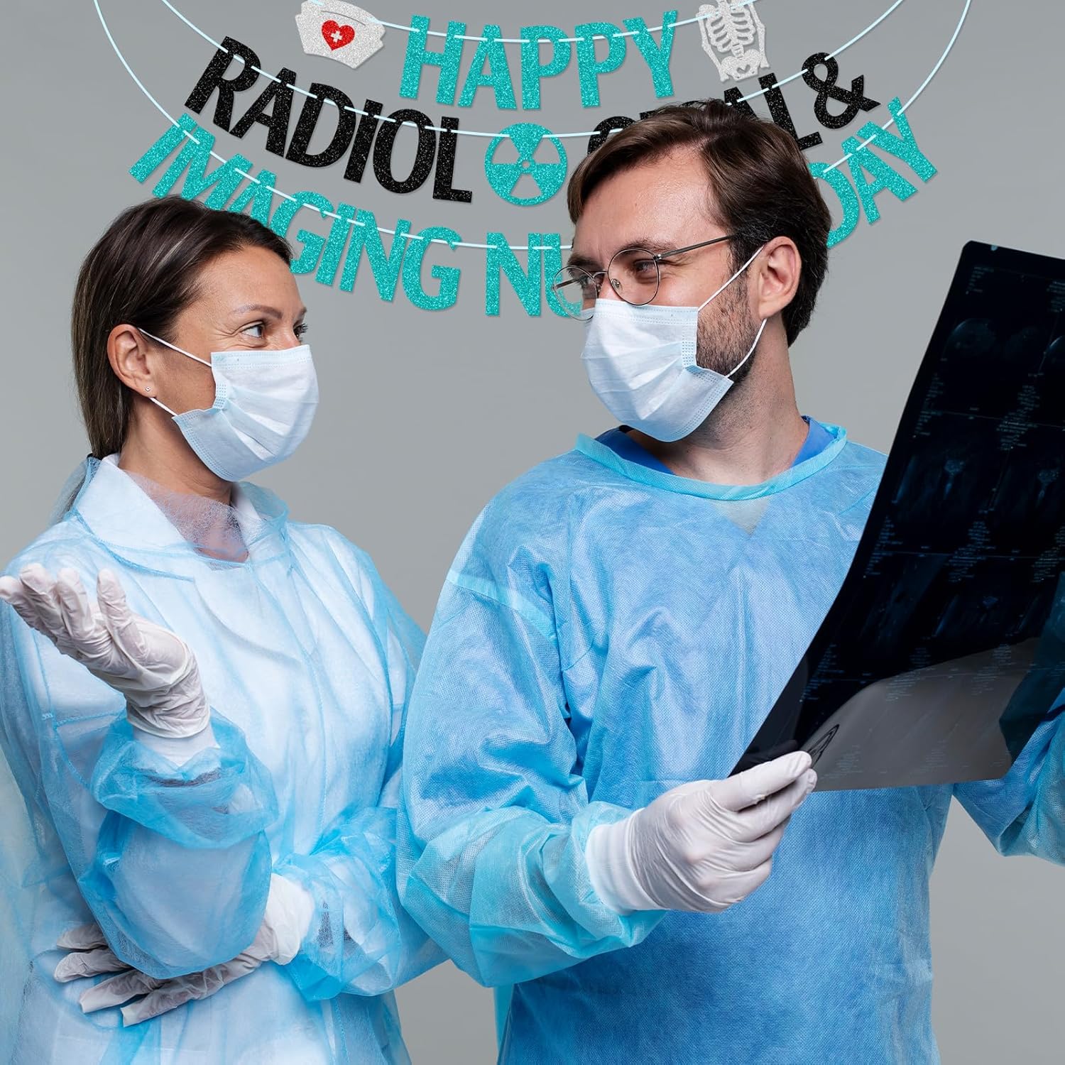 Radiologicals ＆ Imaging Nurses Day Banner, Rad Nurses Appreciation Day Party Decorations, Happy Radiology Nurses Day Decorations, Blue and Black Glitter