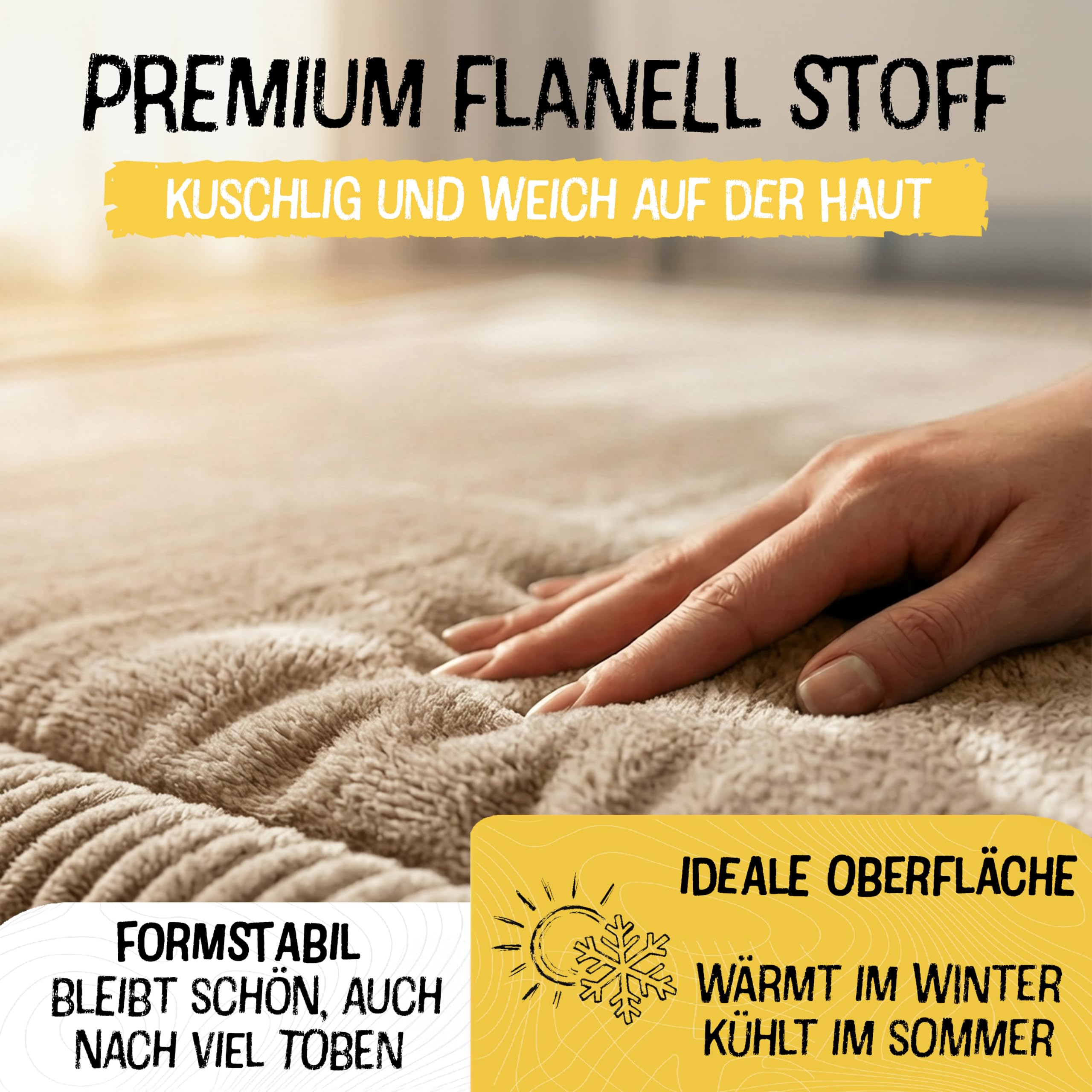 FRIEDO Krabbelmatte Baby I ÖKOTEX Zertifiziert I 160x230cm beige I Extra dick und weiche Spielmatte, Spielteppich I Rutschfester, wasserabweisender Teppich für Wohn und Kinderzimmer I Tatami Matte