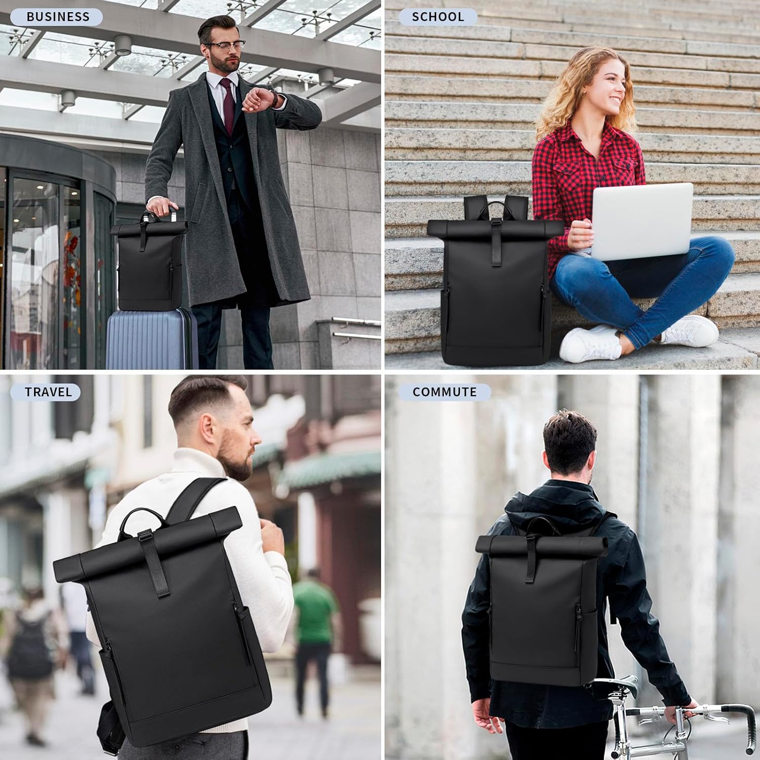 Rolltop Backpack for Men Women, 24L/32L Expandable Backpack with Laptop Compartment, Water Resistant Anti-theft Business Travel Work College Bag Fits 15.6 Inch Tablet, Notebook - Image 6