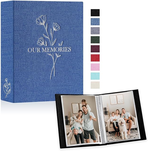 Lanpn Small Photo Album 6x4 2 Packs, Each Pack holds 50 Pictures, Slip in Pockets Mini OUR MEMORIES Linen Top Loading Photo Albums for Portrait Only 10x15cm Picture Blue