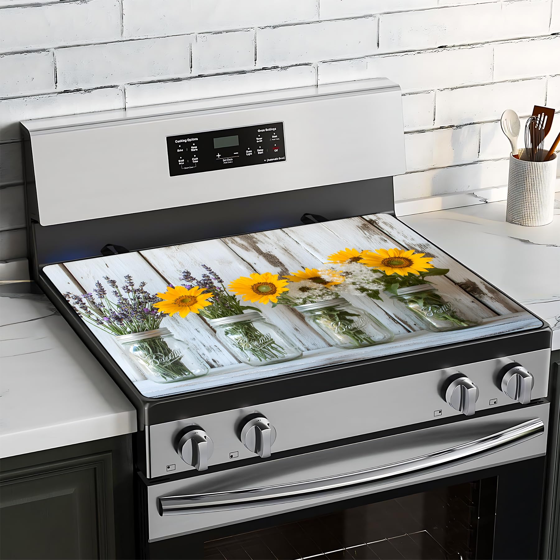 BVBOX Stove Top Cover for Electric Stove 28"x20", Cooktop Glass Stove Top Covers Washable Decorative Stove Protector Mat for Home Kitchen Cooktops