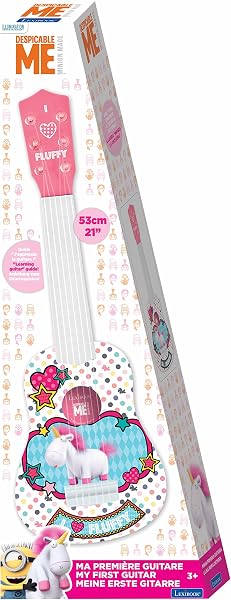 Lexibook Universal Moi, Moche et Méchant 3 Agnès & Fluffy Ma première Guitare, 6 Cordes en Nylon, 53 cm, Guide Inclus, Rose / Blanc, K200DES1 - 5
