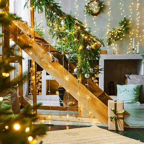 Miniatura 2 de 100 luces LED de Navidad para interiores y exteriores, luces blancas cálidas para árbol de Navidad, cable transparente, 39 pies, tira de luces