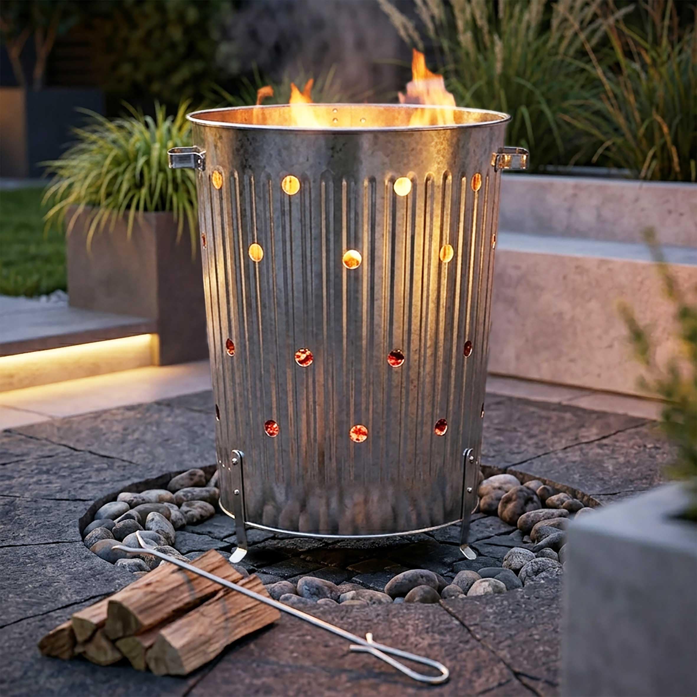 Verbrennungstonne 75l Galvanizado Parrilla Fuego a Combustión Calefactor de Terraza