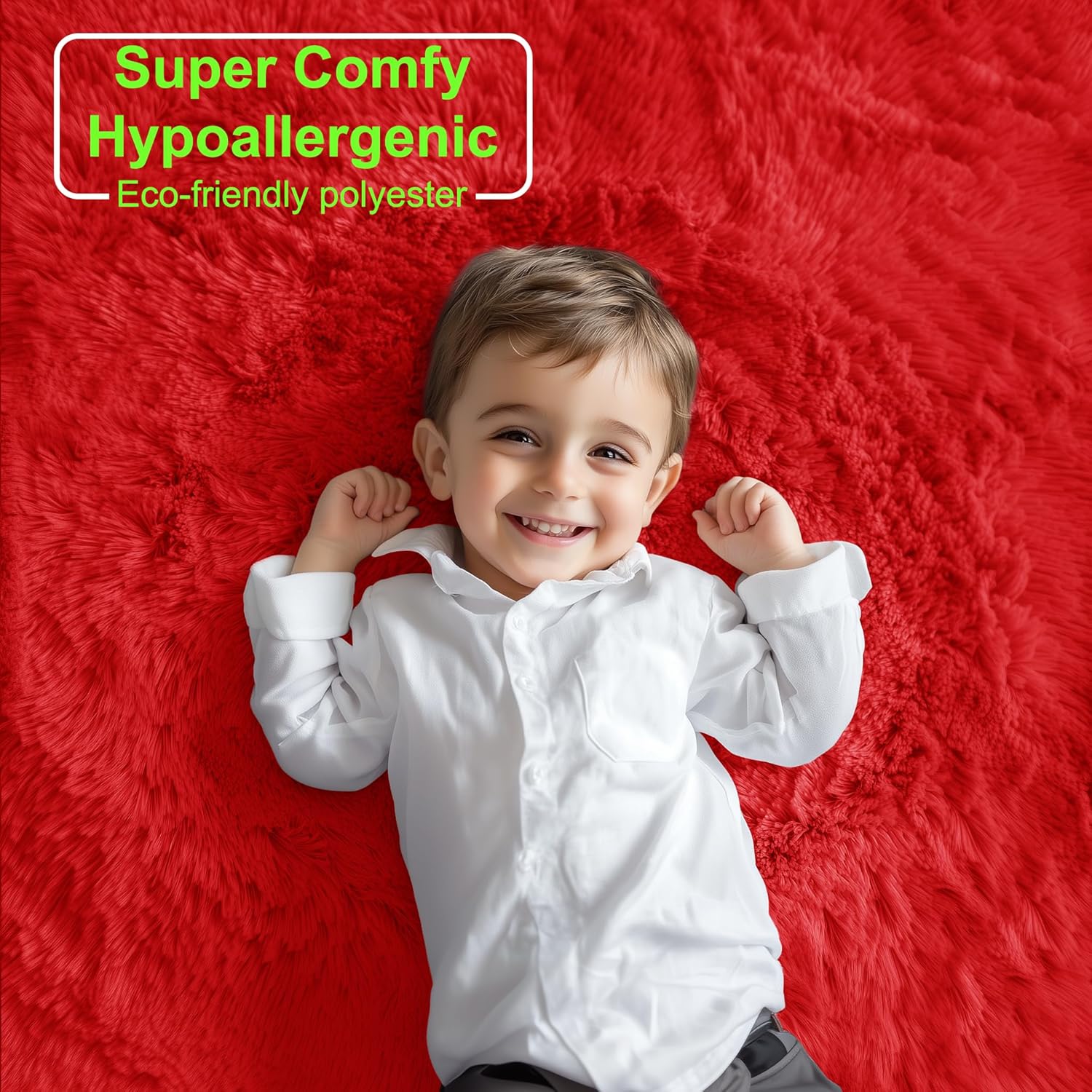 PAGISOFE Soft Modern Red Area Rug, 4x6 Feet, Shaggy Indoor Rug for Kids Room Decorative Carpet, Fuzzy Rug for Babies, Nursery, Dorm, Non Slip Rug for Boys Girls, Teen's Room