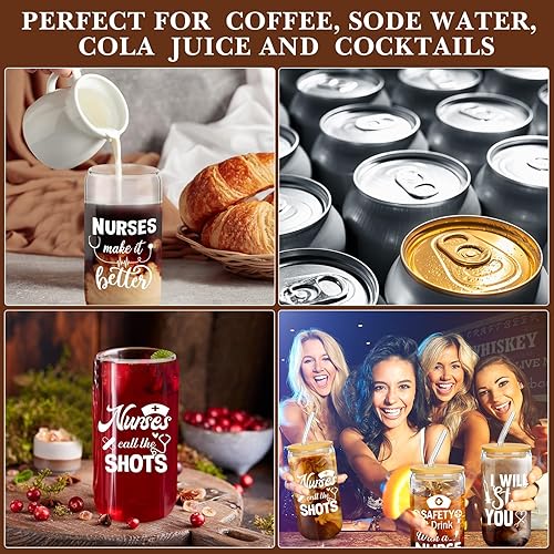 Miniatura 4 de Uiifan 12 vasos de vidrio con forma de lata de 16 onzas para mujeres, con tapas y pajilla, divertidos regalos de agradecimiento para la semana de