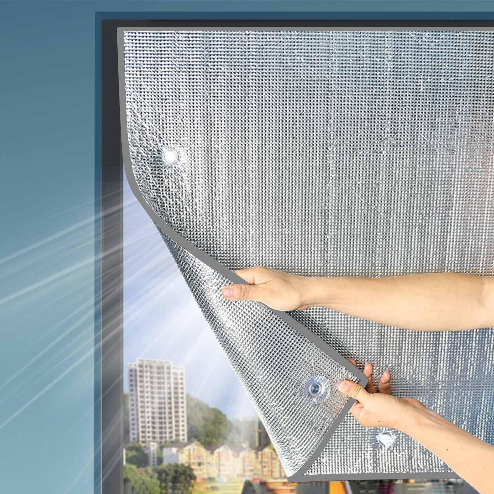 Heat Control Anti-UV Reflective Windows Film, Aluminium Foil Insulation Film, With Suction Cups, Thermal Insulation Reflective Film, Blackout Windows Film, For Sun Room/Bathroom, 8mm(Gray,120x240cm)
