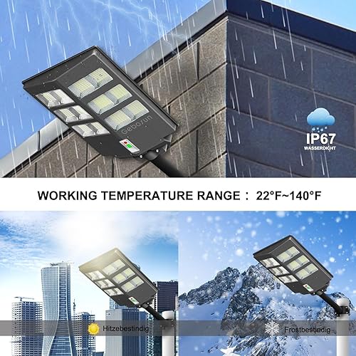 Miniatura 7 de Gebosun Luces solares de calle de 600 W para exteriores, 6500 K 60000 lm del atardecer al amanecer, luces de inundación solares LED de gran angular