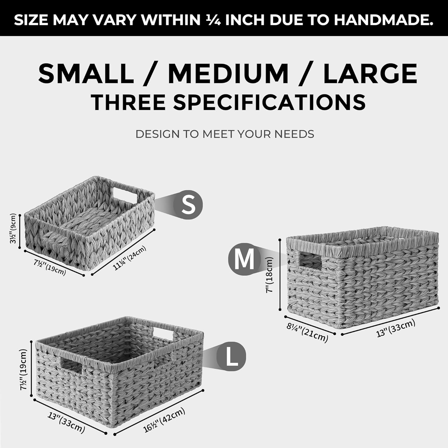 GRANNY SAYS Large Wicker Basket for Storage, Waterproof Baskets for Shelves, Storage Baskets with Handles, Grey Basket for Storage, 1-Pack - Image 5