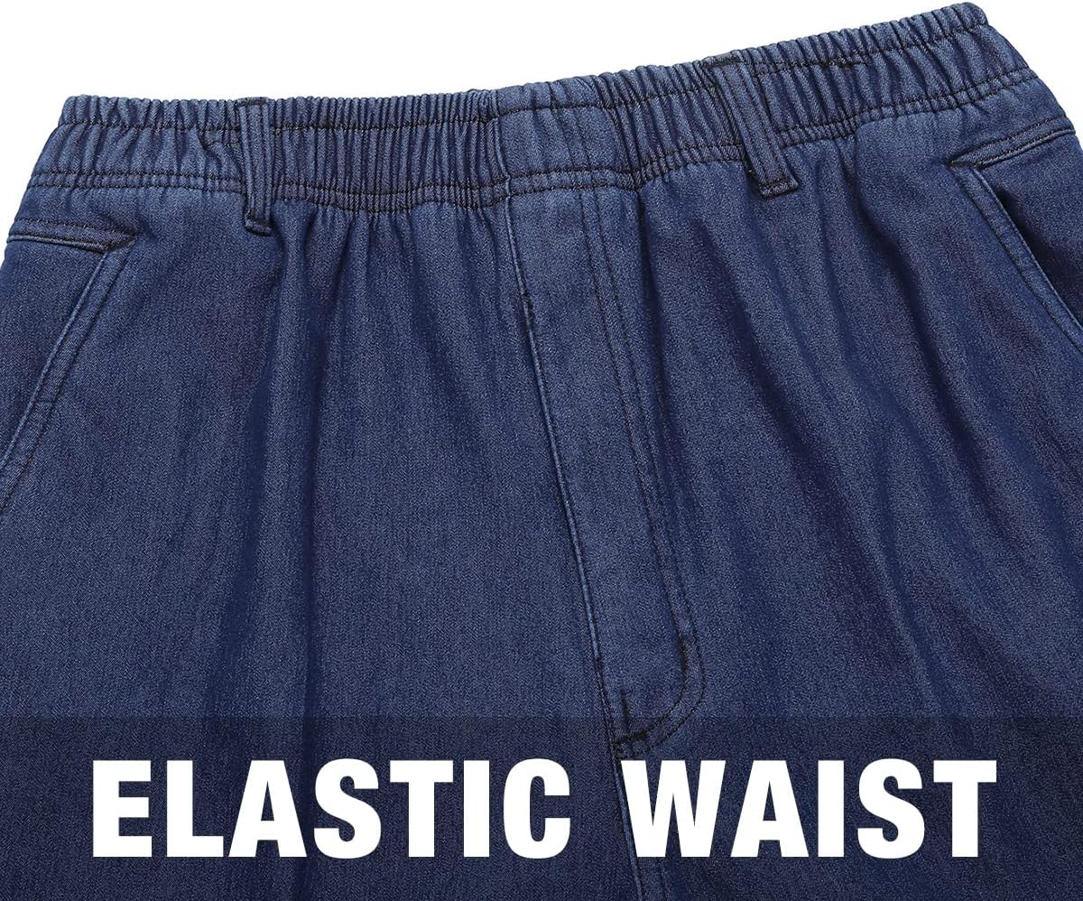 IDEALSANXUN Fleece Lined Jeans Mens Elastic Waist Thicken Warm Loose Denim Pants - Image 3