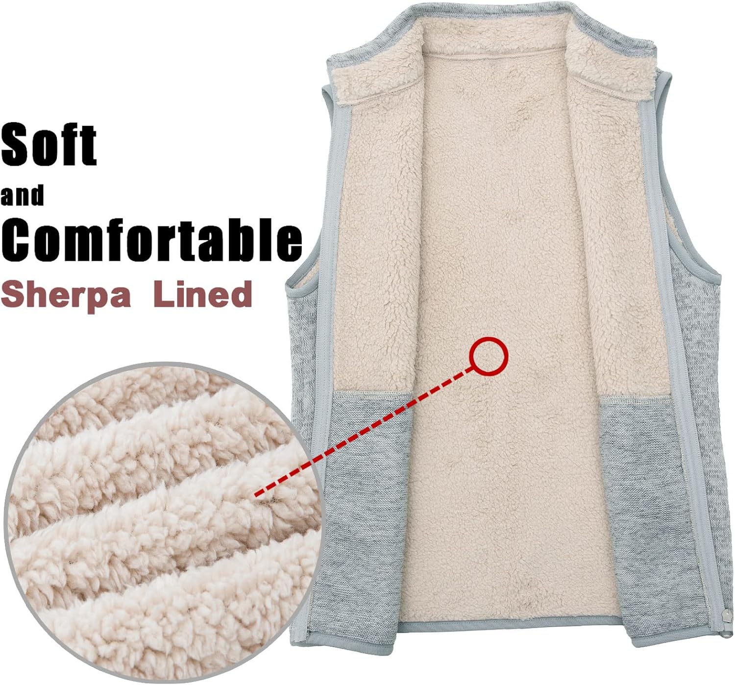 Bonnorth Women's Zip Up Sweater Fleece Vest, Sherpa Lined Windproof Warm Vest with Pocket - Image 3