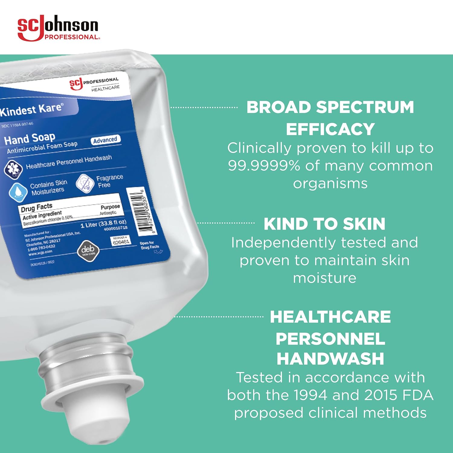 SC Johnson Professional Kindest Kare Advanced Hand Soap Refill Cartridges 2 x 1L for Hospital, Medical and Professional use