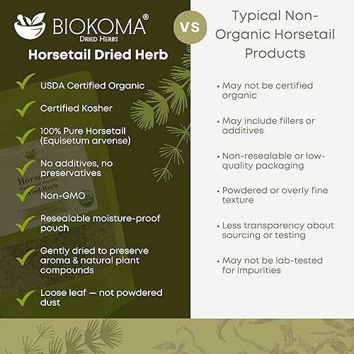 Miniatura 6 de Biokoma Pure and Organic - Té de hierbas naturales de hojas secas de cola de caballo en paquete resellable, bolsa a prueba de humedad, 1.76 oz