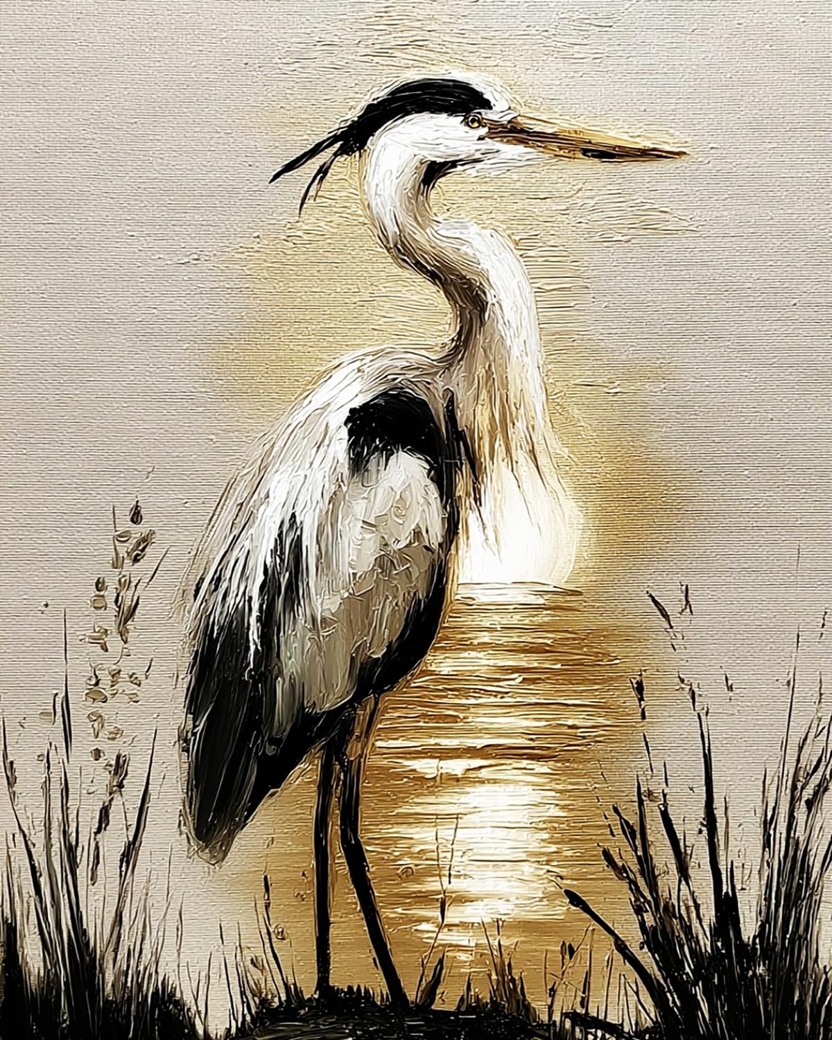 LIUBAISHI Paint by Numbers Kit for Adults – Large 16x20 | Wall Art Painting for Living Room, Stress Relief Craft, Hobby Gift Set with Paints and 3 Brushes-Sunset and egret Shadows