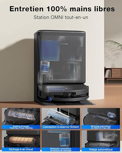 ECOVACS DEEBOT T90 Pro Omni Robot Vacuum Cleaner, 30,000Pa, Charge PowerBoost, OZMO Roller 3.0, ZeroTangle 4.0, Hot Water Cleaning at 75°C, IA YIKO Agent, Automatic Emptying, Black - 6