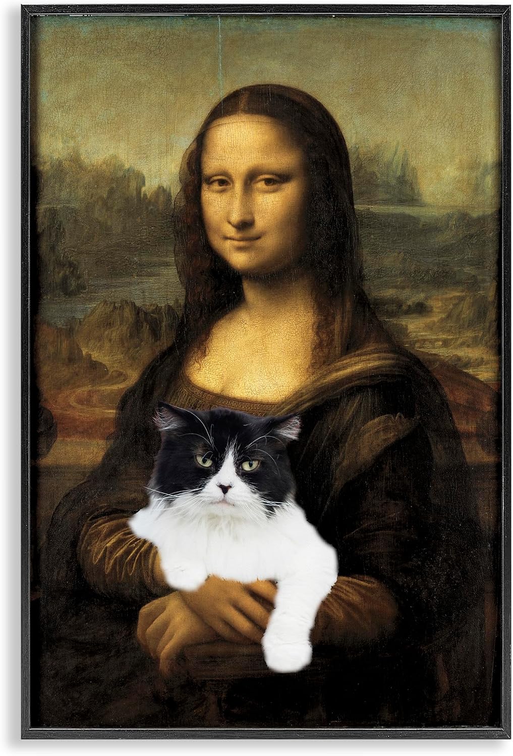 Mona Lisa Cat Lady Portrait Humor, 16 x 24 Inch Framed Giclée Print