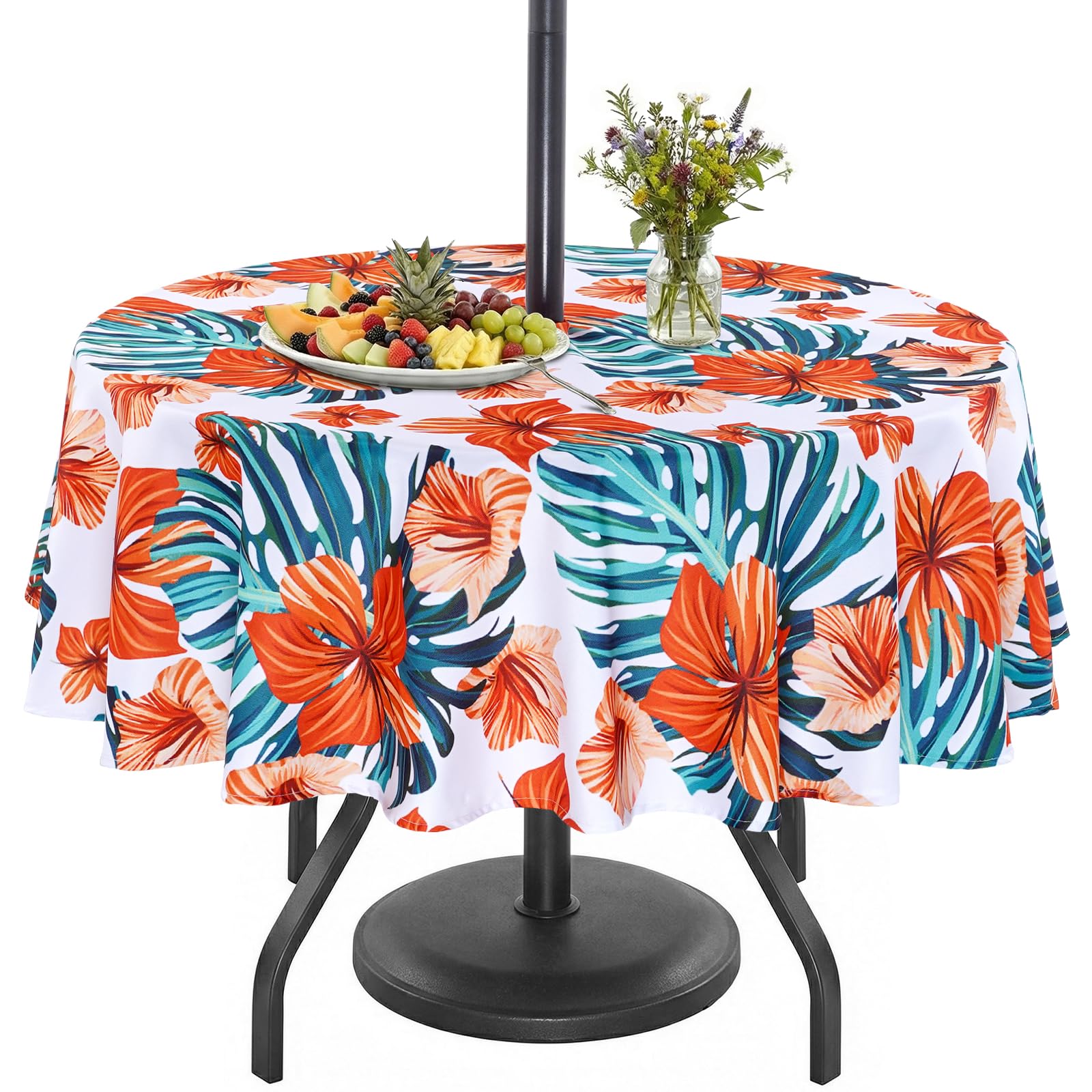 Eternal Beauty tovaglia rotonda 178 cm fiori d'arancia anti-spruzzi con foro ombrellone e cerniera 70 pollici