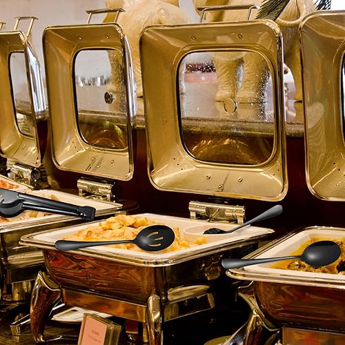 Miniatura 7 de Juego de utensilios negros para servir de 10 piezas de acero inoxidable para cocina, catering, incluye cucharas grandes y cucharones, espátula de