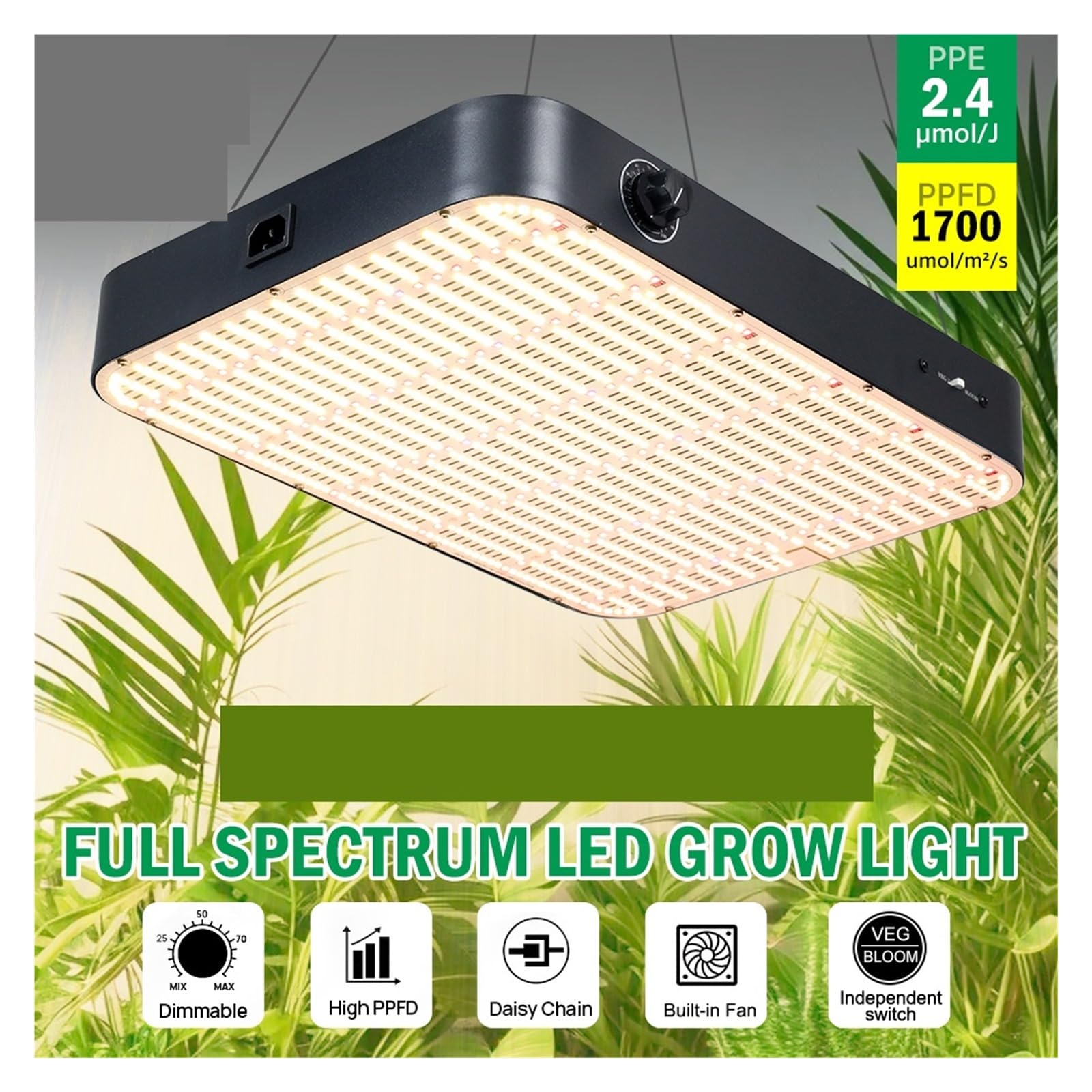 Lampada da coltivazione a LED for piante con ventola di raffreddamento a luminosità regolabile. Luce for serra giardino,Raffreddamento silenzioso(100W)