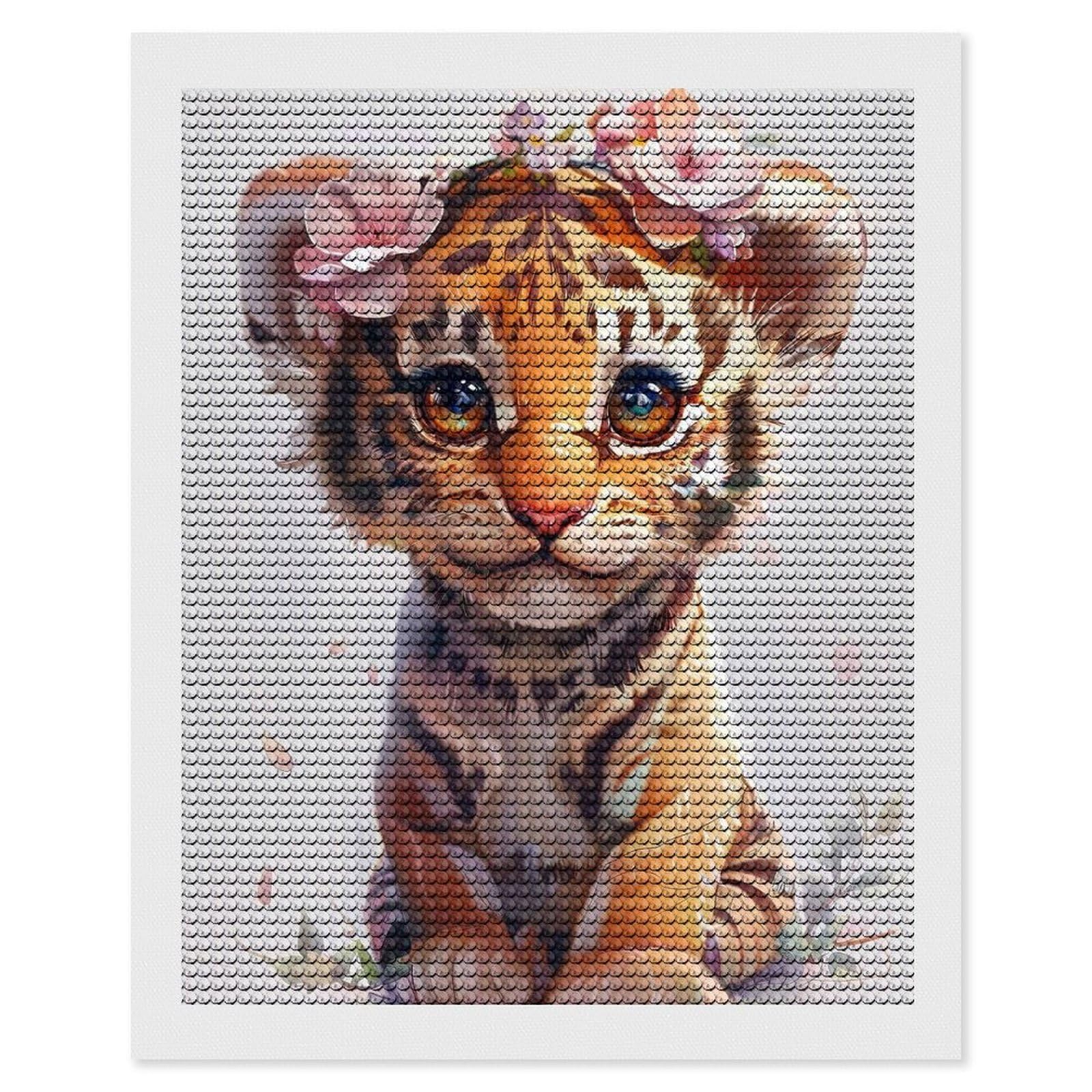Junmoney Tiger Flower Diamond Art Canvas 16"x20", Easy Handmade Project, Complete Accessories, Bedroom Decor, Birthday Gift