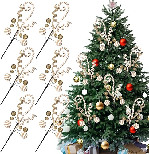 Miniatura 7 de 6 piezas de dulces rojos y blancos para decoración de árbol de Navidad, paletas, adornos de Navidad, bolas de caramelo rizado para decoración de