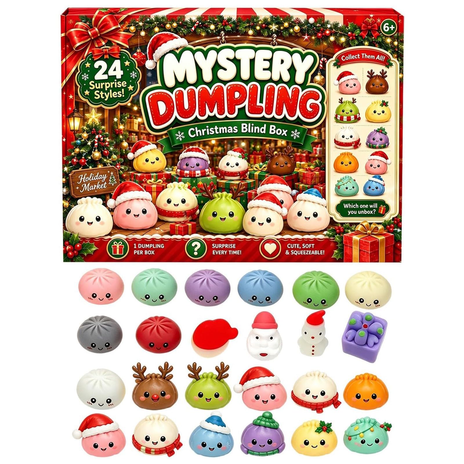 Mini Dumpling Squishy Adventskalender 2026, 24 Tage Weihnachtskalender