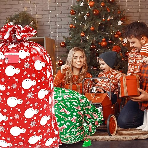 Miniatura 7 de TranquilBliss Bolsas grandes de regalo de Navidad, 2 bolsas de gran tamaño de 60 x 72 pulgadas con etiqueta y corbata para regalos de Navidad,