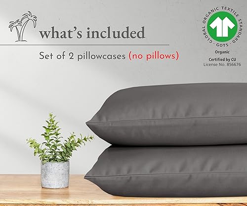 Miniatura 2 de California Design Den Juego de 2 fundas de almohada 100% algodón orgánico tamaño Queenestándar, auténticas fundas de almohada de algodón de tejido