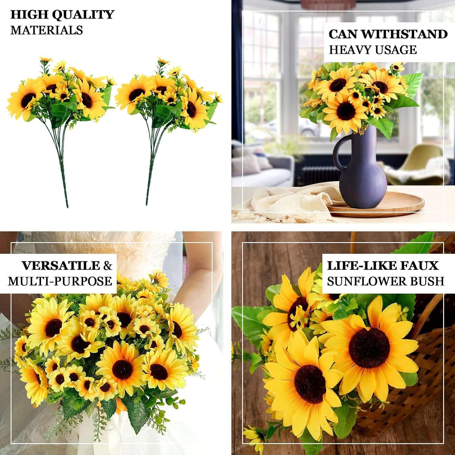 Efavormart 2 Pack 13 inch Artificial Sunflower Bouquets with 26 Radiant Flower Heads, Vibrant Yellow Silk Sunflowers for Rustic Wedding Handhelds and Home Decor